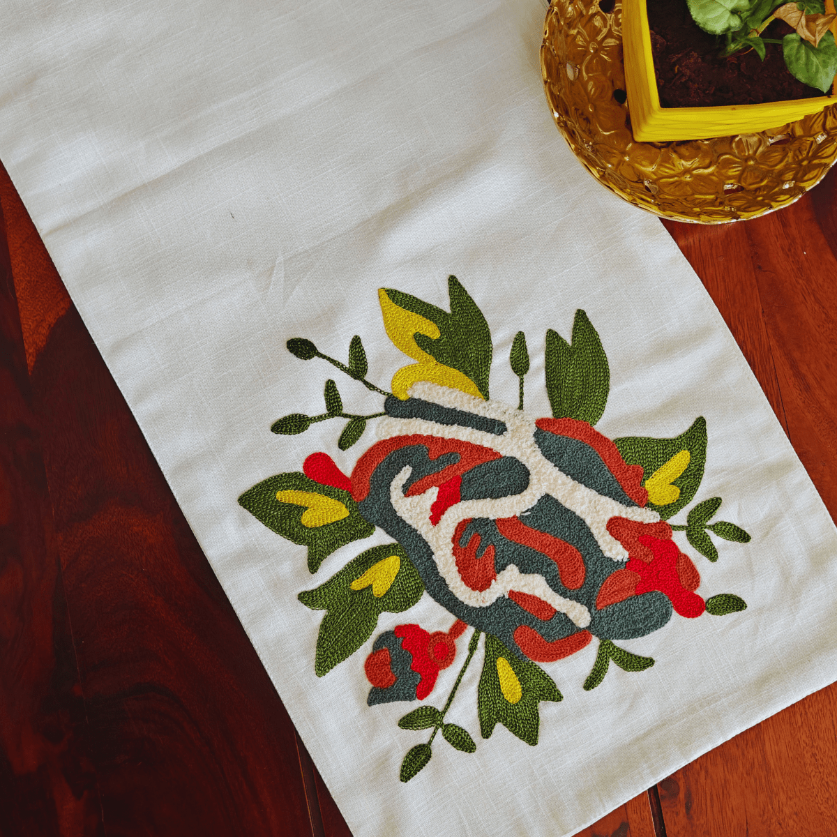 Revaa Embroidered Table Runner – 72" x 12" - Coral Slub -